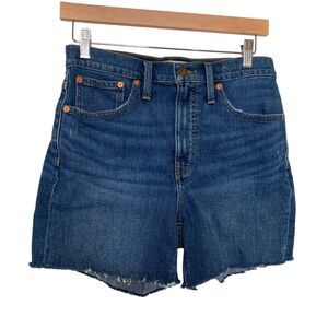 Madewell High Rise Denim Mid Length Jean Shorts Size 27 Raw Hem